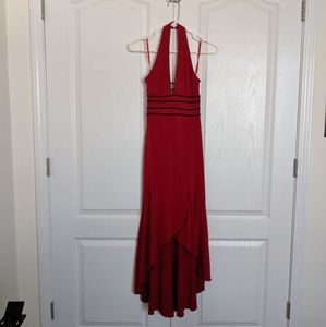 Formal high-low red halter dress, size small